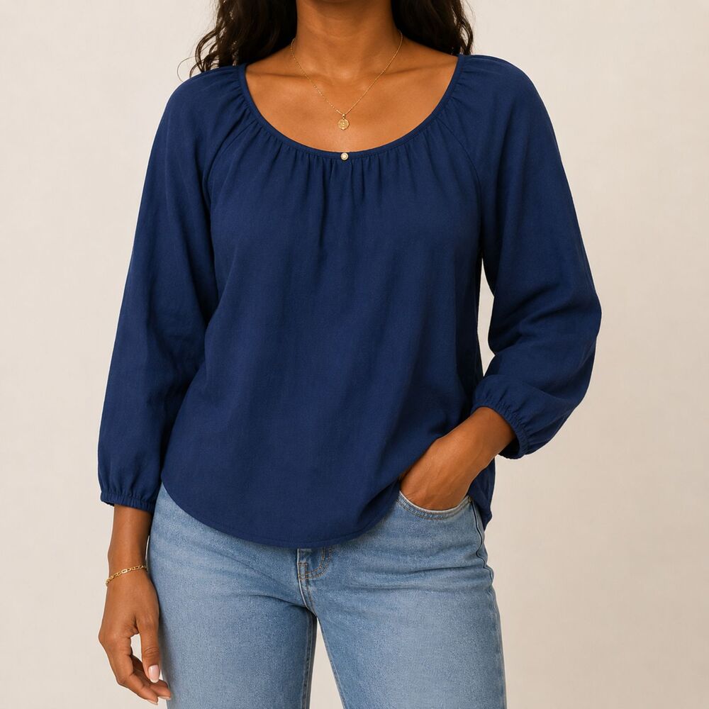 J Crew Blouse Peasant Shirt Top Womens Small Blue Flowy Lightweight Long Sleeve